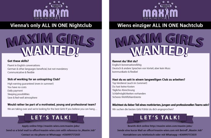 Sexclub Maxim Wien jobs